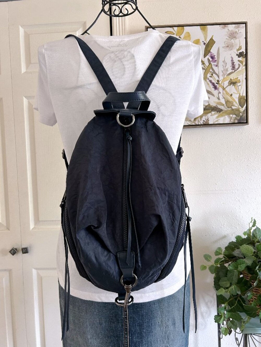 Rebecca Minkoff Black Drawstring Backpack with Zipper Accents